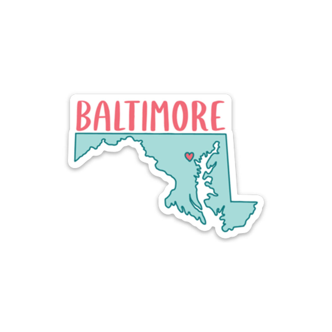 Baltimore, Maryland Vinyl Sticker - Aqua and Coral