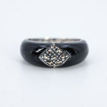 Load image into Gallery viewer, Black enamel and silver ring
