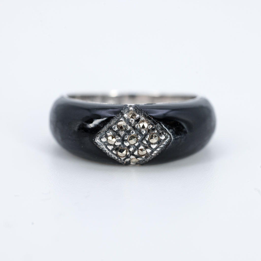 Black enamel and silver ring