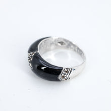 Load image into Gallery viewer, Black enamel and silver ring
