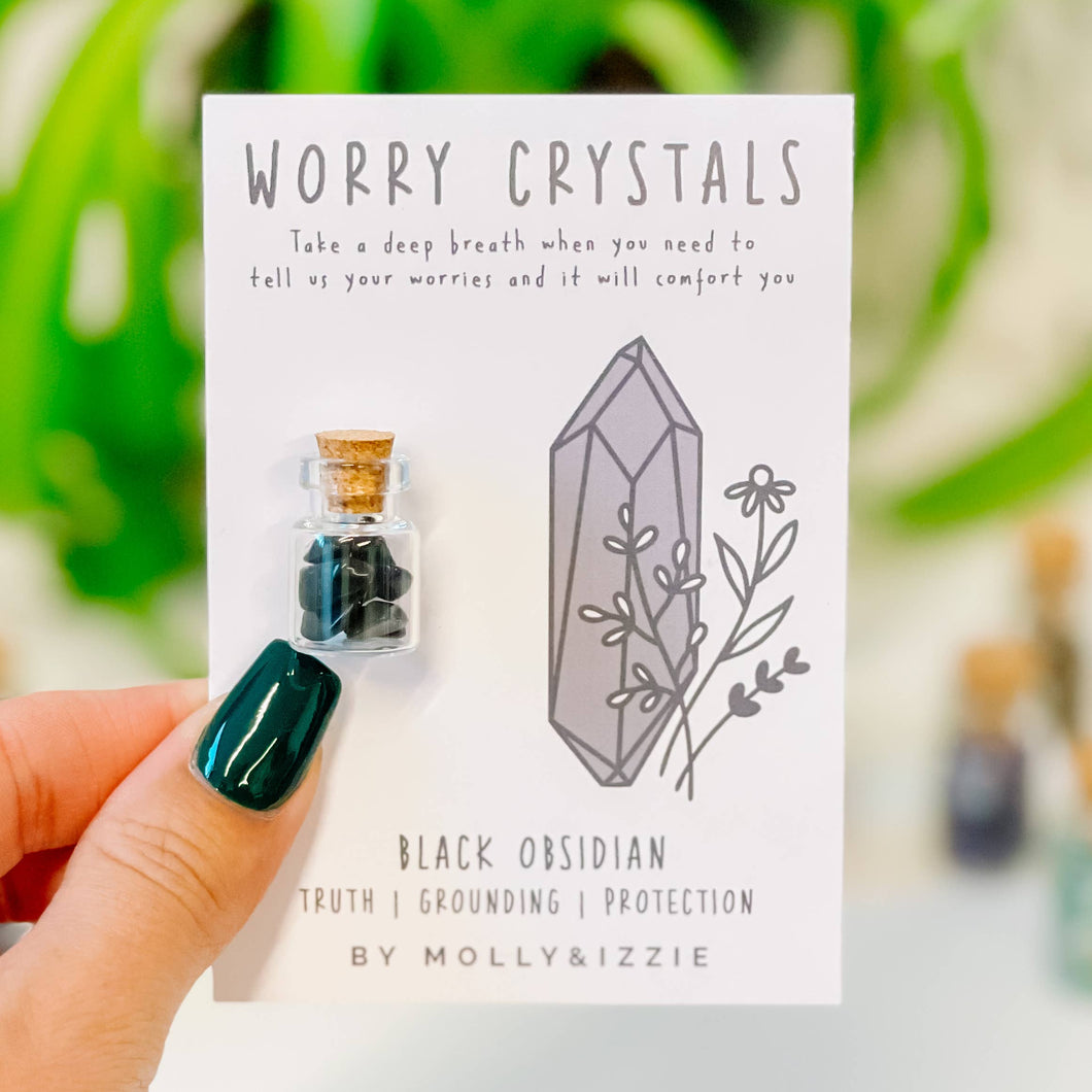 Black Obsidian Worry Crystals on Card