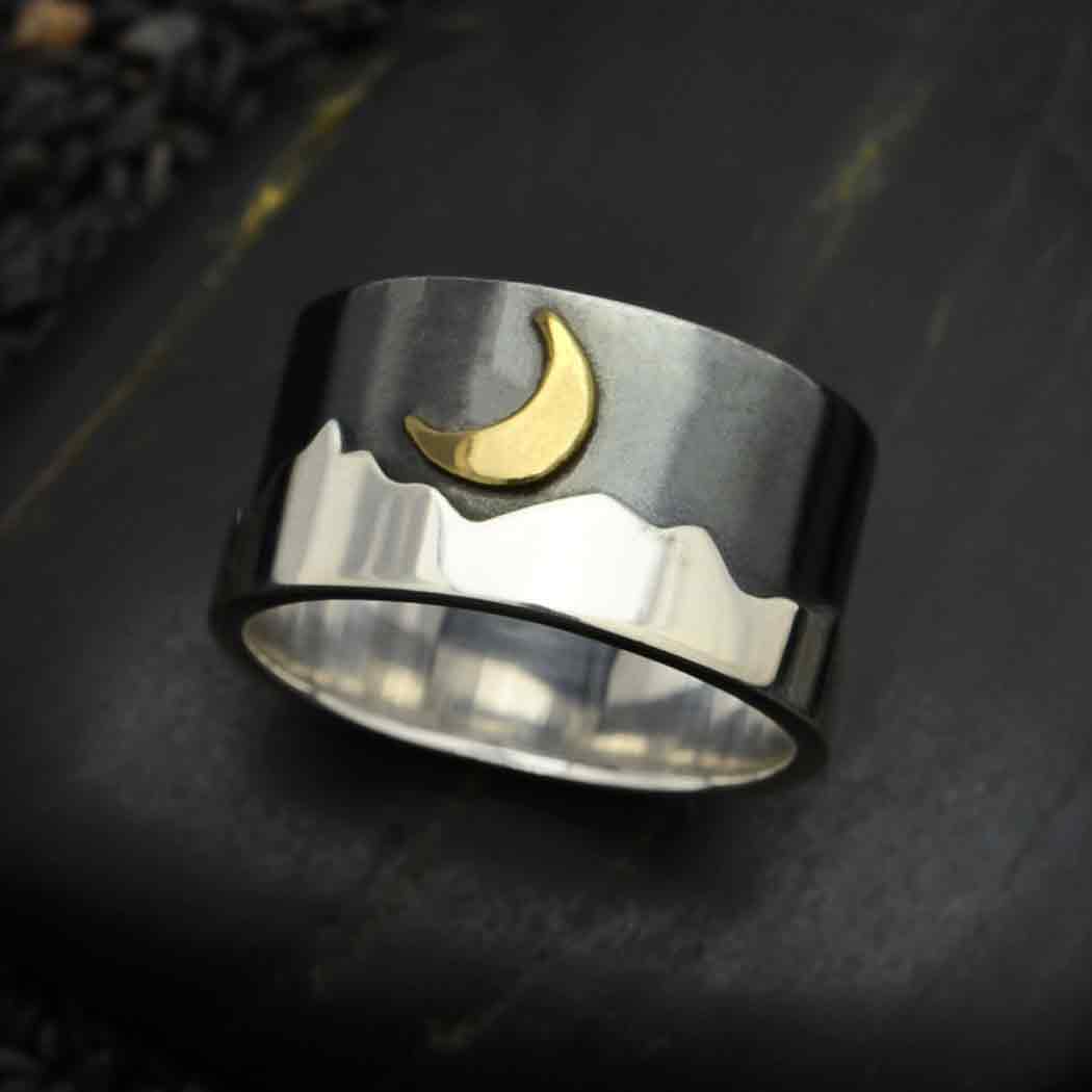 Sterling Silver Mountain Ring with Bronze Moon